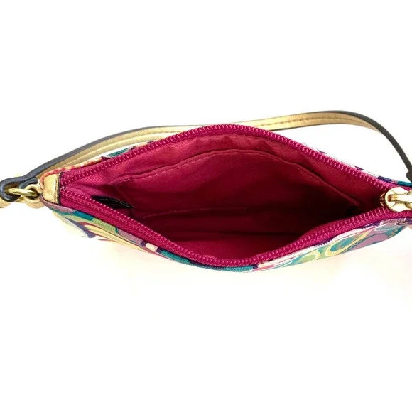 Coach Poppy wristlet Multicolor Signature C Gold leather trim - Picture 3 of 3